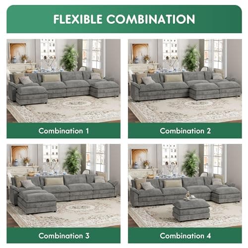YESHOMY Sectional Modular Sofa U Shaped Chenille Fabric Couch with High Supportive & Soft Sponges and Removable Ottoman, Sleeper Comfy Upholstered Furniture for Living Room, Grey 5
