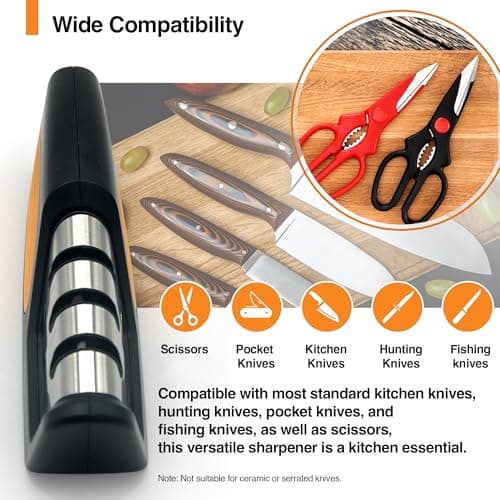 RESPECTED BRO 4-in-1 Knife and Scissors Sharpener, Premium Kitchen Knife Sharpener Tool, Help Prepare Restore & Polish Blades, Comfort & Ergonomic Handles For Easy-To-Use 7