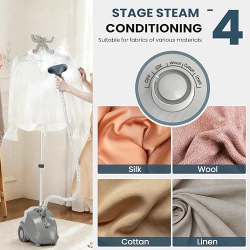 DUMOS Garment Steamer for Clothes Standing, 1500W Efficient Clothes Steamer Standing, 1.7L Water Tank for 55 Min Continuous Steaming with Wheels, Professional Fast Heating Wrinkle Remover 8