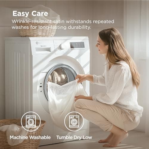 Bedsure Satin Pillowcase with Zipper, Similar to Silk Pillow Cases 2 Pack, Beige Standard Size Satin Pillow Case, Silky & Soft Pillow Covers, Valentines Day Gifts for Women Men, 20x26 Inches 7