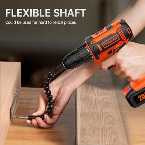 20V Cordless Drill Set, Electric Power Drill with Battery 2.0Ah and Charger, Home Drill 3/8-Inch Keyless Chuck, 2 Variable Speed, 25+1 Position, 42pcs Drill Driver Bits/Screws for DIY 7