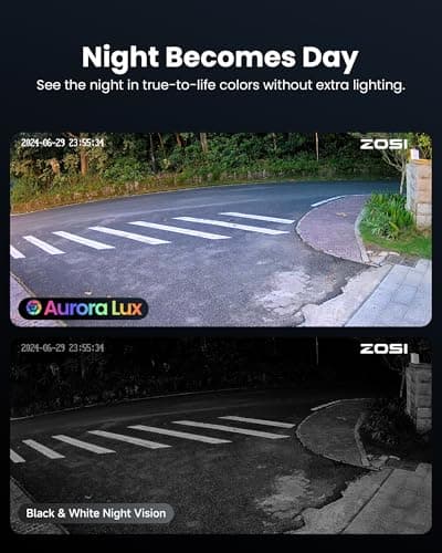 ZOSI C186 3K 5MP Aurora Lux WiFi Camera with Unveiling True Full Color Night, 2.4/5GHz Dual Band WiFi, AI Person & Vehicle Detect, F1.0 Super Aperture, 1/1.79" Super Sensor, HDR Technology, 2-Way Talk 7