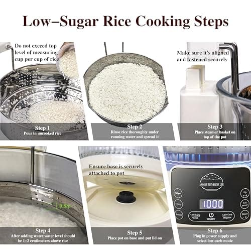 Low Carb Rice Cooker,5L Multifunction Smart Rice Cooker - 4H Keep Warm,Digital Display,Timer & Reservation Function,Suitable for Cooking,Simmering,Stewing,and Steaming(5L,Beige) 4