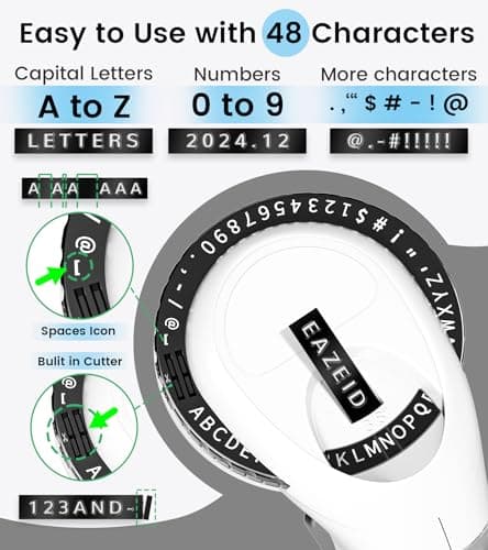 EazeID Embossing Label Maker Machine with Tapes, Manual Embossed Label Maker Retro, Vintage Embosser Labeler 3/8 Inch 9mm 3D Waterproof-Labels for Scrapbooking Supplies Kids DIY Craft Home Office Use 5