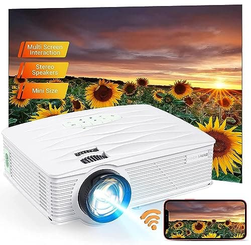 Projector, PONER SAUND WiFi Mini Projector 1080P Supported with 100” Projector Screen, 5500 Lux 210" Display Movie Projector, Compatible with Phone, Computer, Laptop, USB, HDMI, VGA