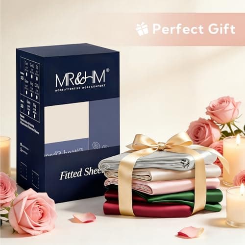 MR&HM Satin Fitted Sheet Queen Size, Silky Bottom Sheet with Elastic Corner Straps, Deep Pocket up to 15 Inch, No More Slipping Off for Mattress - 1 Fitted Sheet Only (Dark Grey) 6