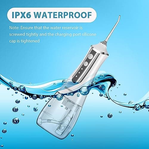 Water Flosser Pick for Teeth Cleaning 300ML Dental Oral Irrigator 3 Modes 5 Tips Rechargeable Travel Pik Waterproof Dental Picks Electric Flossing for Home (White) 5