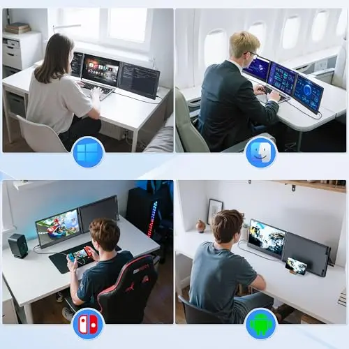 Laptop Screen Extender, 14.2" FHD 1080P Triple Portable Monitor for Laptop with Smart Adjustment Button, USB-C/HDMI Plug and Play Monitor Extender for Wins/Mac/Android/Switch, Fit 13-17" Laptops 6