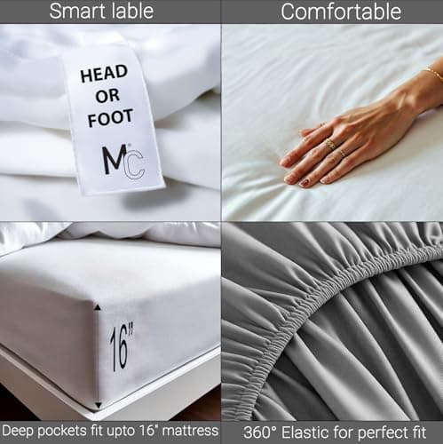 Mississippi Cotton Twin XL Fitted Sheets 2 Pack 100% Percale Cotton 600 Thread Count 16 Inch Deep Pocket 360° Elastic Fitted Sheet for Dorm Beds College Adjustable Beds Split Mattresses White 5