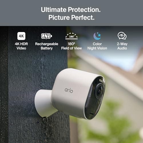 Arlo Ultra Security Camera 4K HDR (3rd Gen, 2025 Release) + SmartHub, Battery Power, Emergency Response, AI Event Captions, 1-Month Trial of Secure Plan, 180° Field of View, 3 Cam, White 5