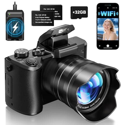 8K Digital Cameras for Photography - Autofocus 88MP WiFi Vlogging Camera for YouTube with Dual-Lens - 16X Digital Zoom Vlog Camera with Lens Hood, Flash, Touch Screen, 2 Batteries, 32GB TF Card