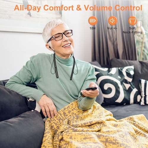 1Mii Wireless Headphones for TV, Wireless Neckband Earbuds for TV Watching for Seniors with Transmitter, No Audio Delay, Auto-Pair, Plug n Play, 3,5mm AUX/RCA/Optical,Lightweight and Comfortable 6