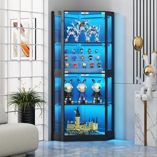 Gyfimoie Corner Display Cabinet with Multi-Color LED Lights, Modern Curio Cabinet with Glass Doors, 4 Tier Glass Display Case for Toys, Books & Other Collectibles 9