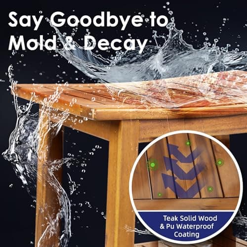 Upolana Teak Shower Bench, 20" Solid Wood Shower Stool Waterproof Shower Seat with Storage Shelf for Bathroom, Indoor & Outdoor Use 5