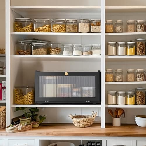 ETMI Black Bread Box for Kitchen Countertop - Modern bamboo Bread box with Window Bread Storage Container 6