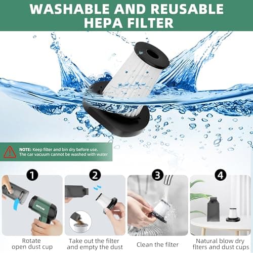 anyclea 3 in 1 Car Vacuum Portable Cordless, 12000PA Strong Suction, 2 Suction Modes, Rechargeable with Type-C, Handheld Vacuum for Car, Office, Home, Pet 8