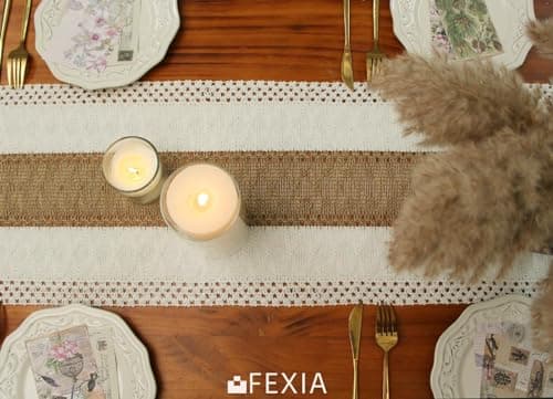 FEXIA Boho Table Runner for Thanksgiving Fall Christmas Home Decor with Tassels 72 Inches Long Pottery barn Furniture Farmhouse Rustic Macrame Burlap Table Decoration for Living Room (12x72 Inches) 6
