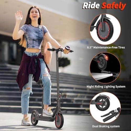 Folding Electric Scooter for Adults with Seat- 19MPH & 21-Mile Range, 350W Motor, 8.5" Solid Tires with App Control & Dual Brake System - UL2272 Certified Commuter E-Scooter 8
