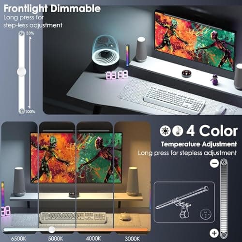 Quntis Monitor Light RGB Backlight, Eye-Care Computer Lights Bar Gaming Office Desk Lamp, 15 Modes Backlight, 3 Color Temperature & Brightness Dimmable Front Light, Ra95 Screen No Glare Monitor Lamp 5
