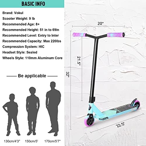 VOKUL K1 Pro Scooter - Trick Scooter for Kids 8 years and UP, Teens & Adults - Purple/Blue 6