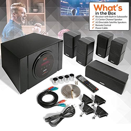 Pyle 5.1 Channel Home Theater Speaker System - 300W Bluetooth Surround Sound Audio Stereo Power Receiver Box Set w/ Built-in Subwoofer, 5 Speakers, Remote, FM Radio, RCA - PT589BT,Black 7