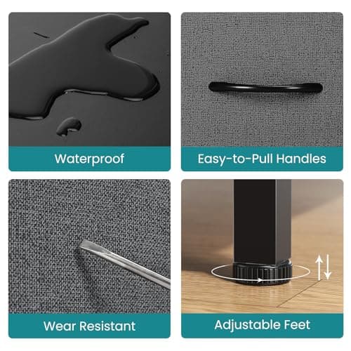 OLIXIS 7 Drawers Dresser for Bedroom, Fabric Storage Tower for Living Room, Entryway - Sturdy Steel Frame, Wooden Top & Easy Pull Fabric Bins, Closet Chests Organizer for Clothes, Classic Grey 6