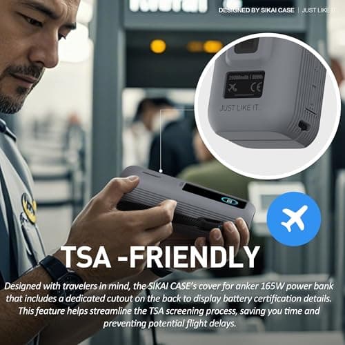 Silicone Case for Anker Laptop Power Bank (25,000mAh 165W) 1/4" Nut Hole,SD/SIM Card Storage, Display Protection&Dustproof, Travel Protective Cover Compatible with Anker Power Bank 165W (Gray) 7