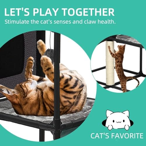 Oceskyha Cat Tree for Large Cats, Indoor, Multi-Level, Cat Furniture with Cat Bed Cave, Scratching Posts, and Toys 7