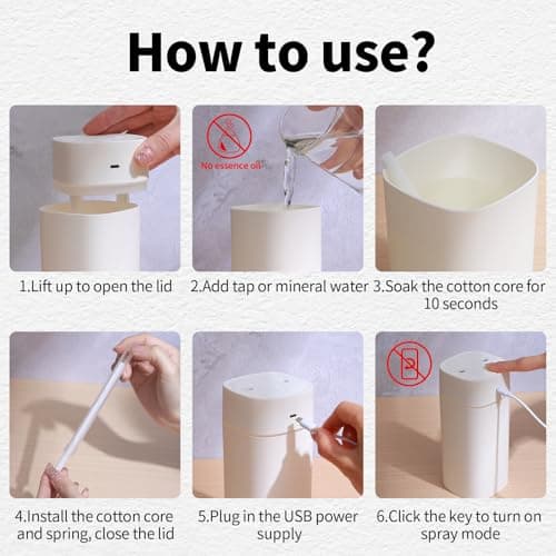 Small Humidifier for Plant, Cool Mist Mini Humidifiers for Bedroom, Desk Personal Humidifiers for Indoor Office Car, Portable Humidifier for Travel -White 400ml 7