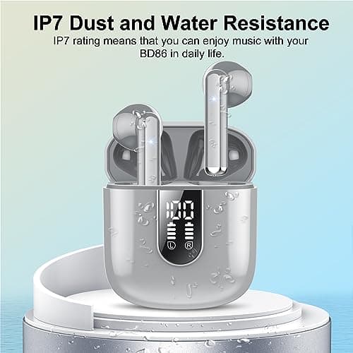 Wireless Earbuds 2024 Bluetooth 5.3 Headphones with HD Mic HiFi Stereo Sound, Wireless Earphones with Dual LED Display Touch Control, IPX7 Waterproof 30H Playtime Mini Ear Buds for iOS Android, Grey 7