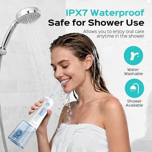 COSLUS C51 Portable Water Flosser for Teeth: 3 Modes & 6 Pressure Settings with Jet Mode Water Dental Pick for Orthodontic, Braces, Sensitive Gums, Compact for Travel, 300ML for Multiple Users, White 8