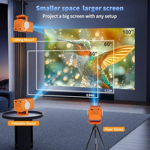 Dess Mini Projector,Portable projector with wifi and bluetooth,Outdoor projector Can Be Powered By Power Bank,Small Movie Projector,180° Rotatable,Andriod 13,Built-in App,Auto Keystone,T1(Orange) 6