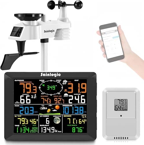 Sainlogic 8.3 Inch Color Display WLAN Weather Stations Wireless Indoor Outdoor with 7-in-1 Rain Gauge and Wind Speed Sensor, Internet Wireless Weather Station Remote Monitoring System