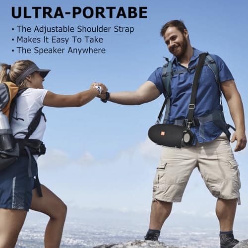 Hopjuery Outdoor Portable Bluetooth Speaker, IPX4 Waterproof Wireless Speakers, 5.0 Bluetooth Speakers, Powerful Sound, TWS Stereo Pairing Support TF Card, for Home/Party/Outdoor/Beach Black 3