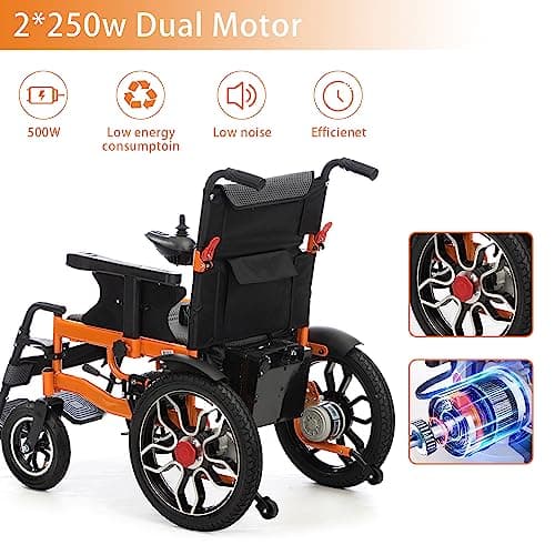 Foldable Electric Wheelchairs for Adults, Lighweight Electric Wheelchair,All Terrain Motorized Wheelchair for Seniors,Dual Motor Power Wheelchairs,Portable Mobility Aid,Support 330Lbs (20"Seat) Black 7