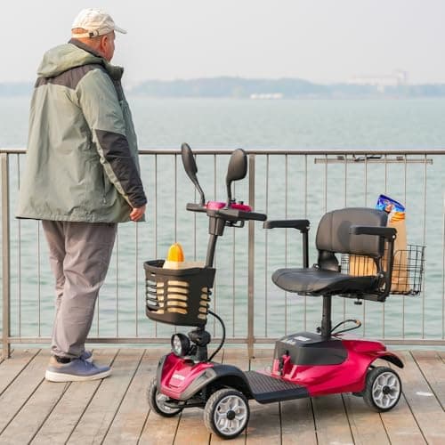 4-Wheel Mobility Scooter for Seniors & Adults, Foldable Electric Powered Device for Travel, Lightweight and Portable, All Terrain,15-Mile Range, 300 LBS, with Lights, 2 Baskets&Mirrors 9