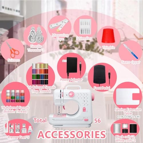 Portable Sewing Machine for Beginners – Clearance! 12 Built-in Stitch Options, Adjustable 2-Speed Foot Pedal, LED Sewing Light, and 32 Color Thread Kit – Ideal for Home Sewing – Only $39.99 7