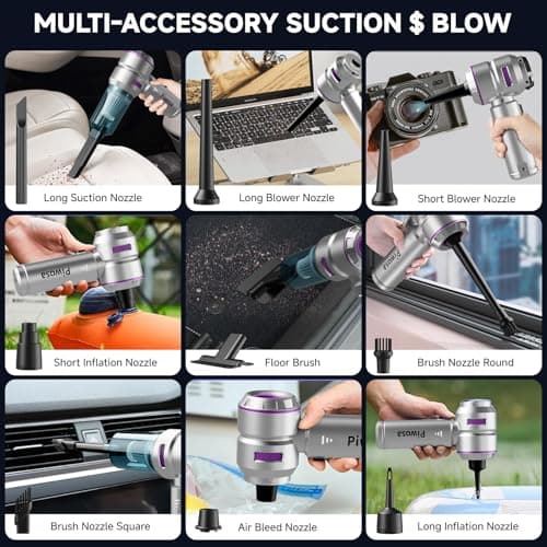 Handheld Vacuum Cordless, Car Vacuum Cleaner with Brushless Motor, Strong Suction Vacuum & Compressed Air Dusters with LED Light, Type C Port, Wireless Mini Portable Hand Vacuum Blower for Home, Pet 7