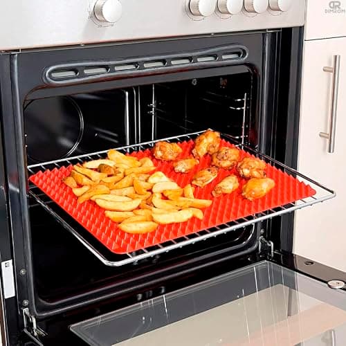 Red Silicone Baking Mat - 16x11.42" Non Stick Baking Mat With Fat Filtering Red Pyramid Design, Suitable for Oven & Microwave - Flexible & Easy-to-Clean Silicone Cooking Mats for Roasting, BBQ, Bacon 9