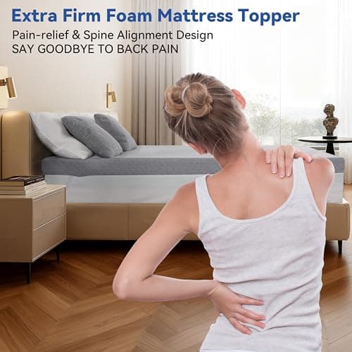 Vipbear King Size 4 Inch Mattress Topper, Cooling Gel Memory Foam with Bamboo Fiber Cover, Extra Firm Spine Support 4
