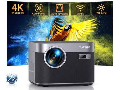 [Auto Focus/Keystone] 4K-Projector with WiFi 6 and Bluetooth 5.2, 700ANSI Native 1080P Smart Projector, 50% Zoom, Home Movie Projector, TOPTRO Outdoor Projector for iOS/Android/TV Stick/HDMI, Grey