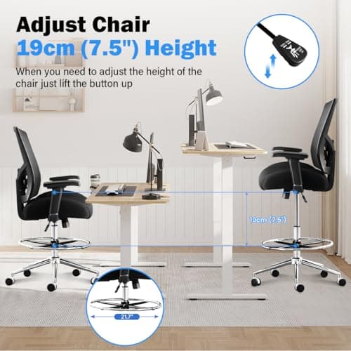 500 lbs Drafting Chair Tall Office Chair for Standing Desk, Extra Wide 21 inch Cushion, Ergonomic Heavy Duty Office Drafting Chair with Adjustable Lumbar Support, Pressure Locking Casters, 4D Arms 8