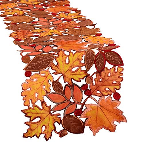 Simhomsen Embroidered Fall Leaves Table Runner for Thanksgiving, Autumn Harvest Decorations (14 × 68 inches)
