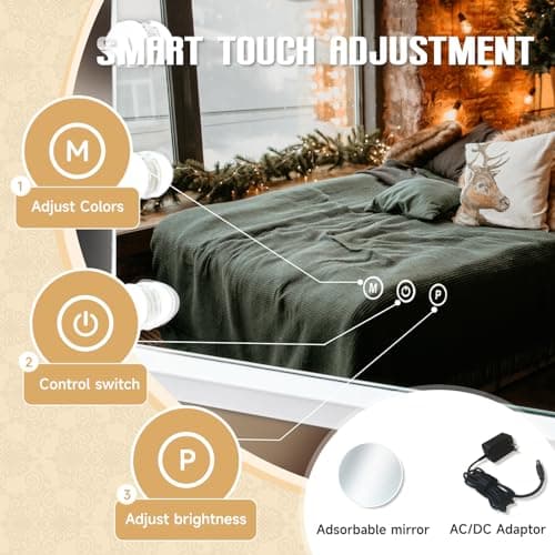 MKupView 22.8" x 18.2" Wall-Mounted Mirror Vanity Mirror with Lights White Makeup Mirror Hollywood Mirror with 15 Dimmable LED Bulbs 3 Color Modes 10X Magnification & USB Charging Port 5