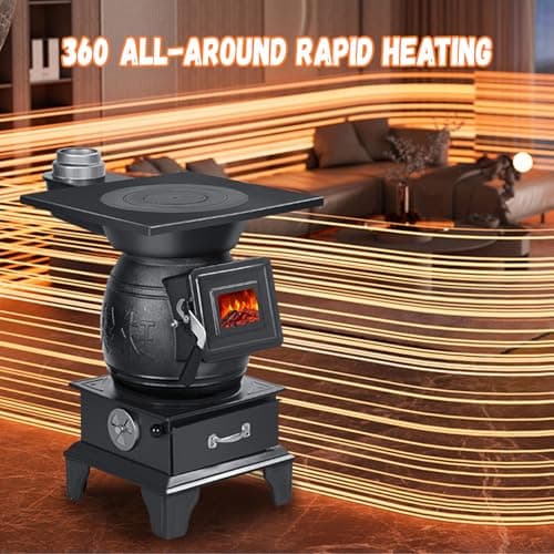 Indoor Wood-Burning Stove with Cast Iron Build, Compact Heating Unit for Cabins & Tents, Portable Cookstove and Furnace Standard Set 14.5" L × 14.5" W × 22.4" H (37×37×57 cm) 6