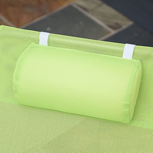 Outsunny Folding Chaise Lounge Pool Chairs, Outdoor Sun Tanning Chairs with Pillow, Reclining Back, Steel Frame & Breathable Mesh for Beach, Yard, Patio, Green 10