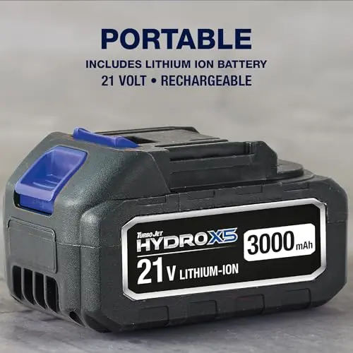 Ontel Turbo Jet HydroX5 Pro Portable Cordless Pressure Washer (21V 3000mAh Battery), 6-in-1 Nozzle, Dual Water Source, 16ft Detachable Hose 8