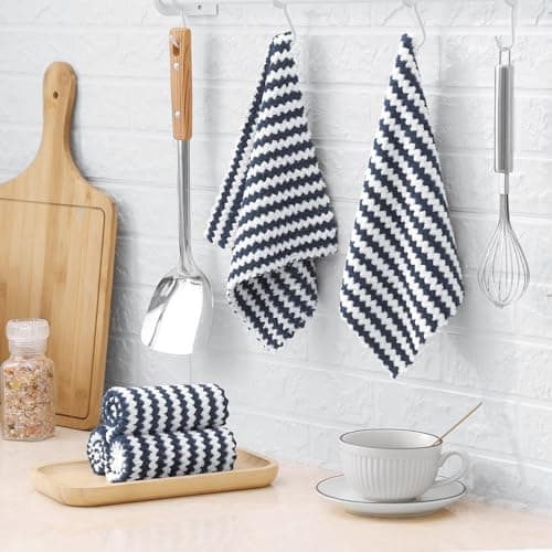 Homaxy 12 Pack Kitchen Dish Cloths, Ultra Soft and Absorbent Dish Towels, Reusable Fast Drying Microfiber Cleaning Cloth, Coral Velvet Wave Design No-lint, 10 x 10 inches, Dark Grey 7