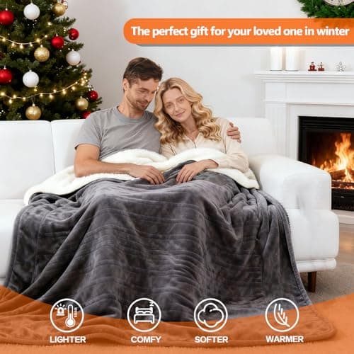 DANENOSA Electric Heated Blanket Queen Size 84''x90'' Soft Flannel & Sherpa Electric Blanket with 10 Heating Levels, Automatically Shut Down After 8h with Overheat Protection Machine Washable 3