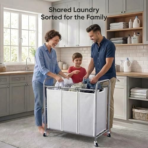 ROMOON Laundry Sorter Hamper 3 Section, Divided Laundry Basket Organizer with Heavy Duty Lockable Wheels and Removable Bags, Rolling Clothes Hamper for Apartment, Dorm & Family (130L Neutral Gray) 7